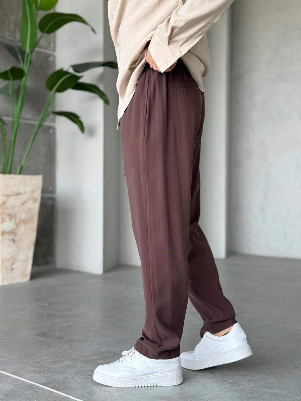 Modal Baggy Jogger Pants M – Kahve