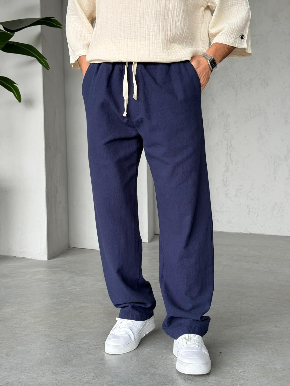 Linen Baggy Pants G - Navy | PNT.09