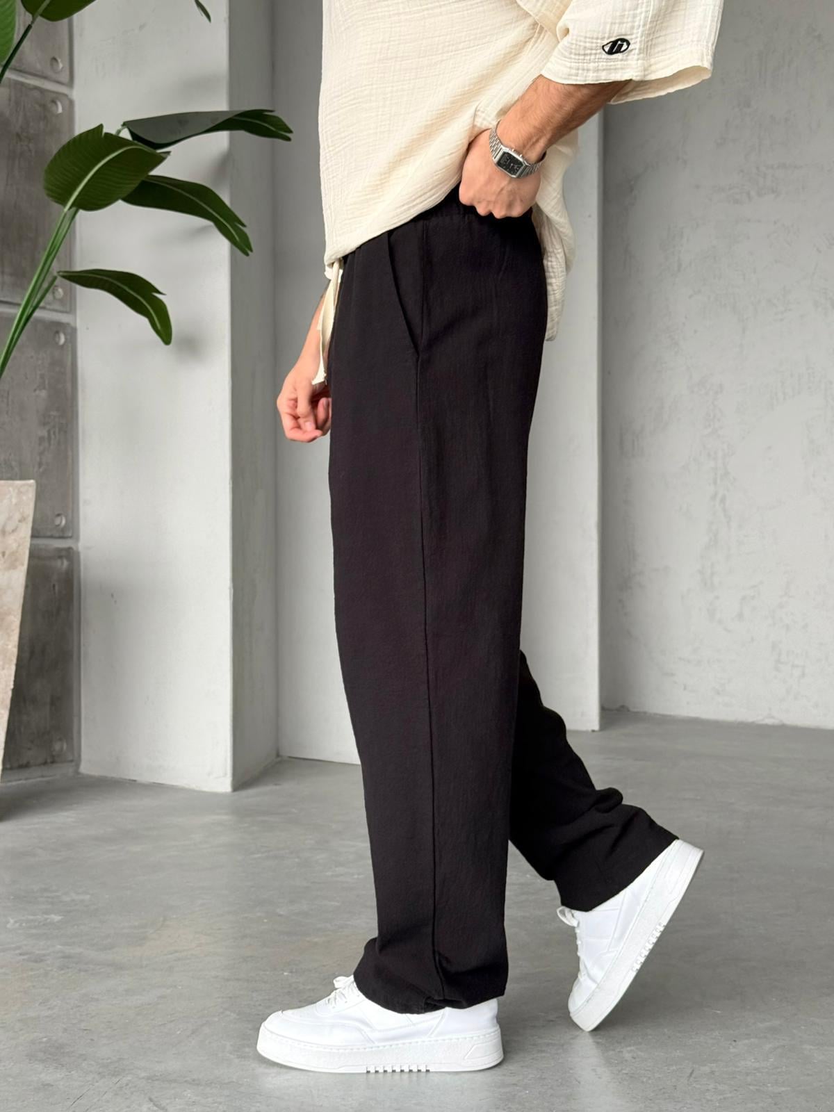 Linen Baggy Pants G -Black | PNT.09