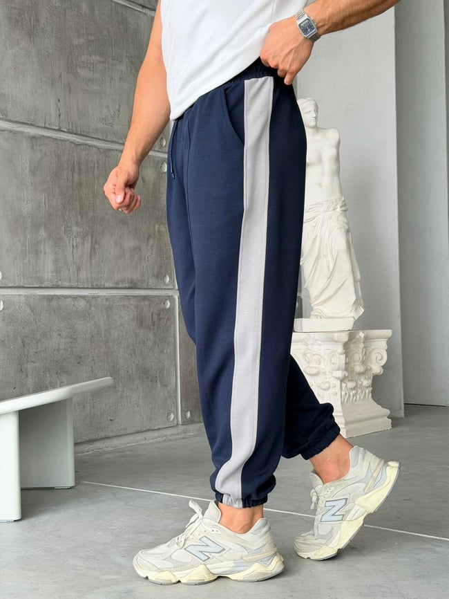 Double Face Striped Tracksuit – Navy Blue