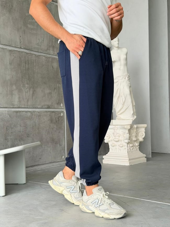 Double Face Striped Tracksuit – Navy Blue