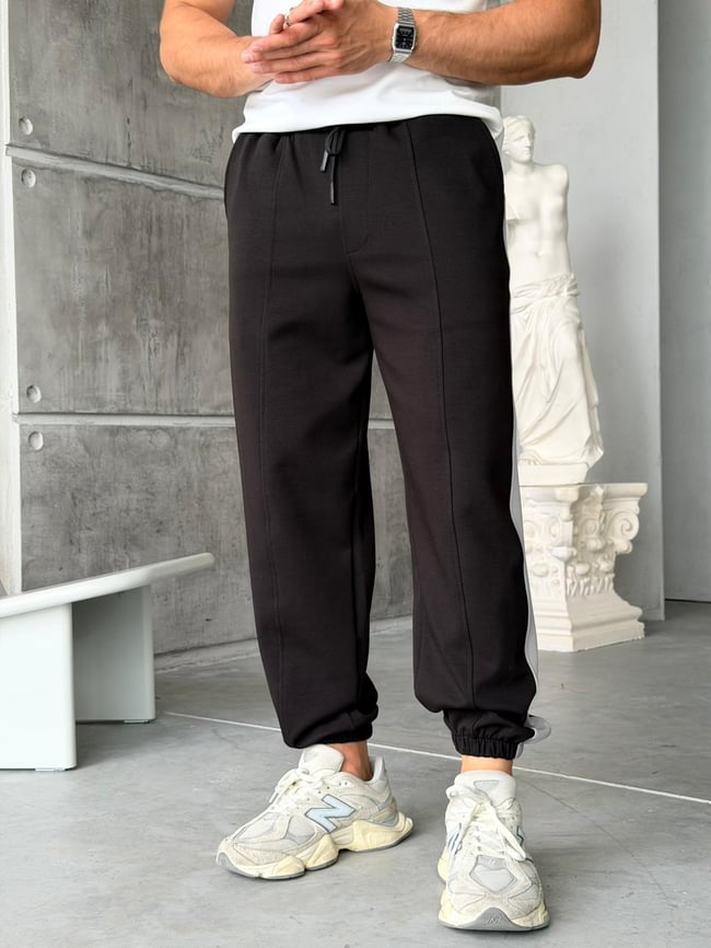 Double Face Striped Tracksuit – Black