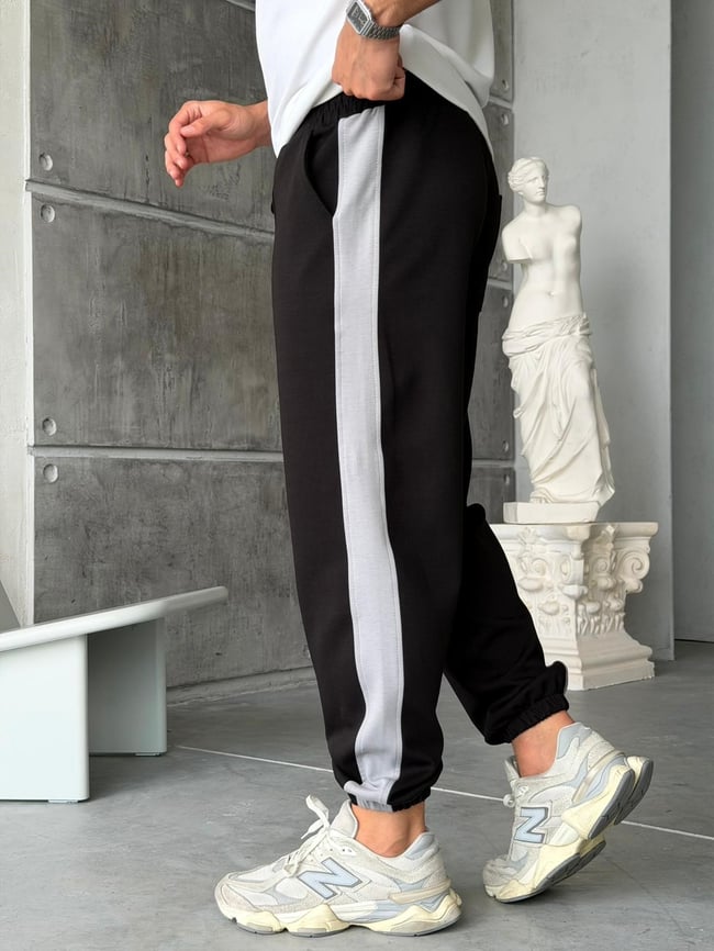 Double Face Striped Tracksuit – Black