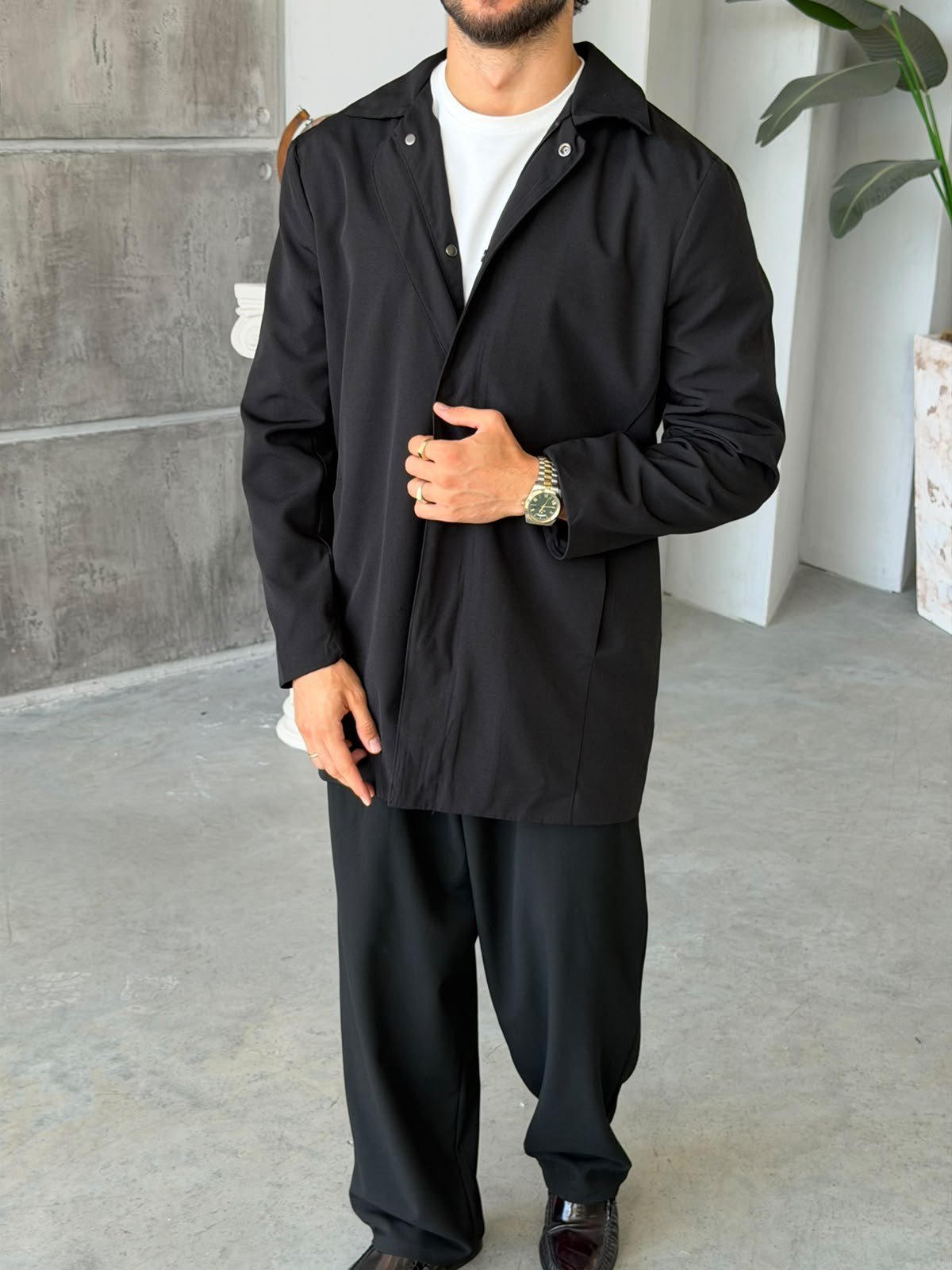 Tech Fabric Trench Jacket – Black