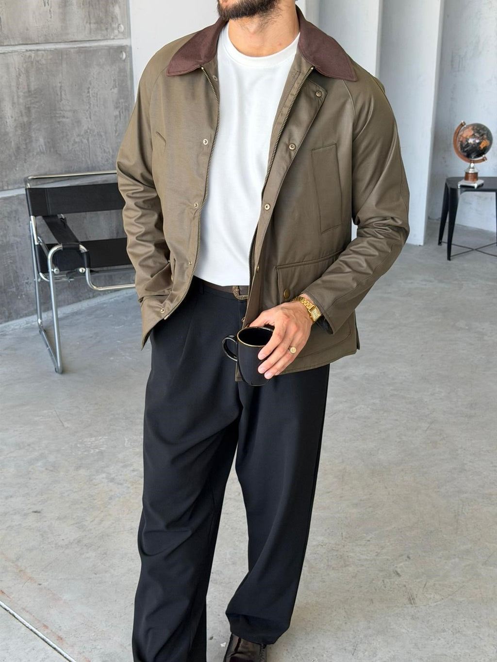 Waxed Snap-Button Pocket Detail Oversiz - Green e Jacket -
