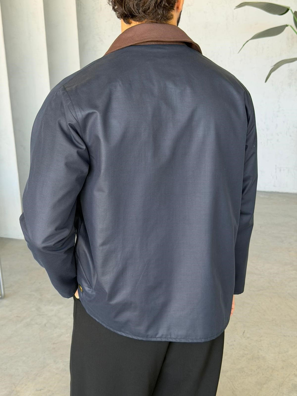 Waxed Snap-Button Pocket Detail Oversiz - Navy Blue
