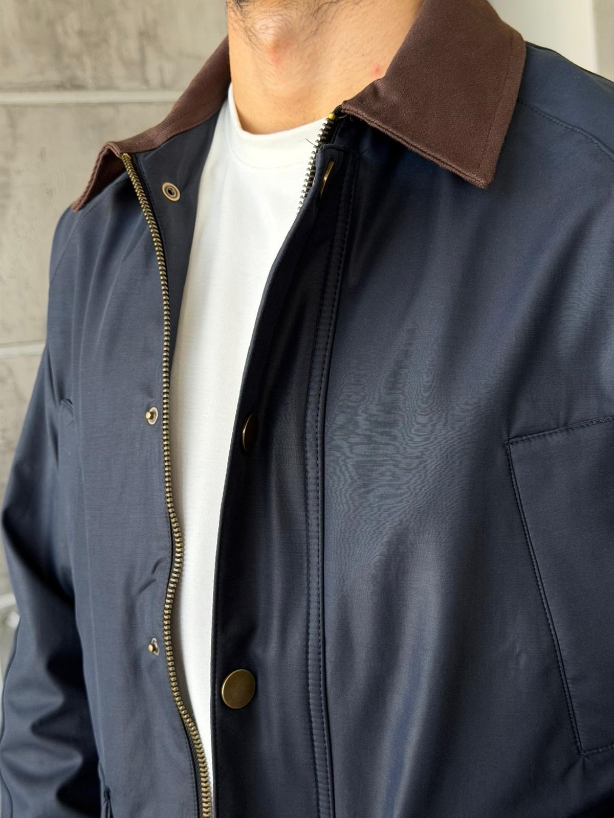 Waxed Snap-Button Pocket Detail Oversiz - Navy Blue