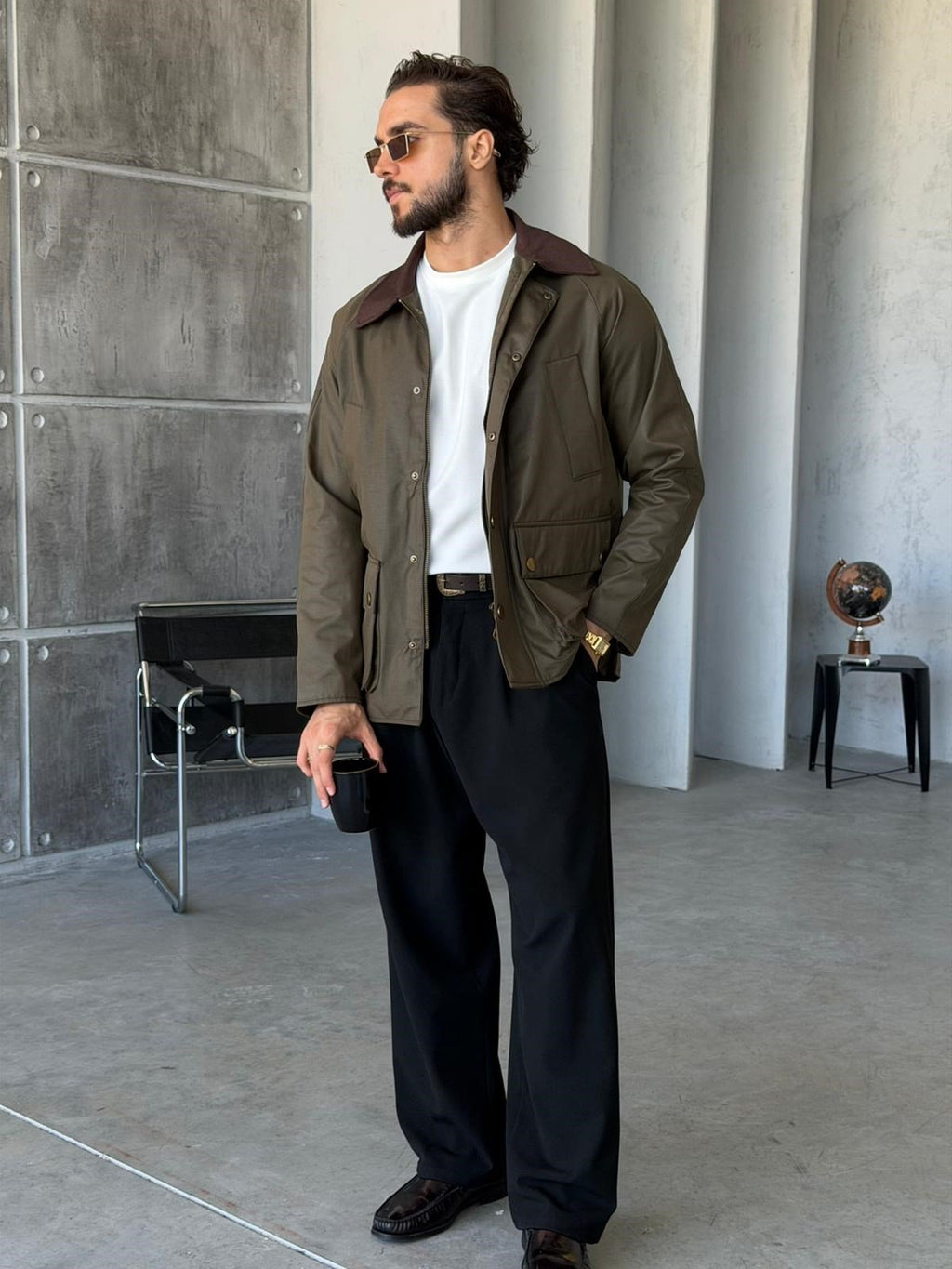 Waxed Snap-Button Pocket Detail Oversiz - Green e Jacket -