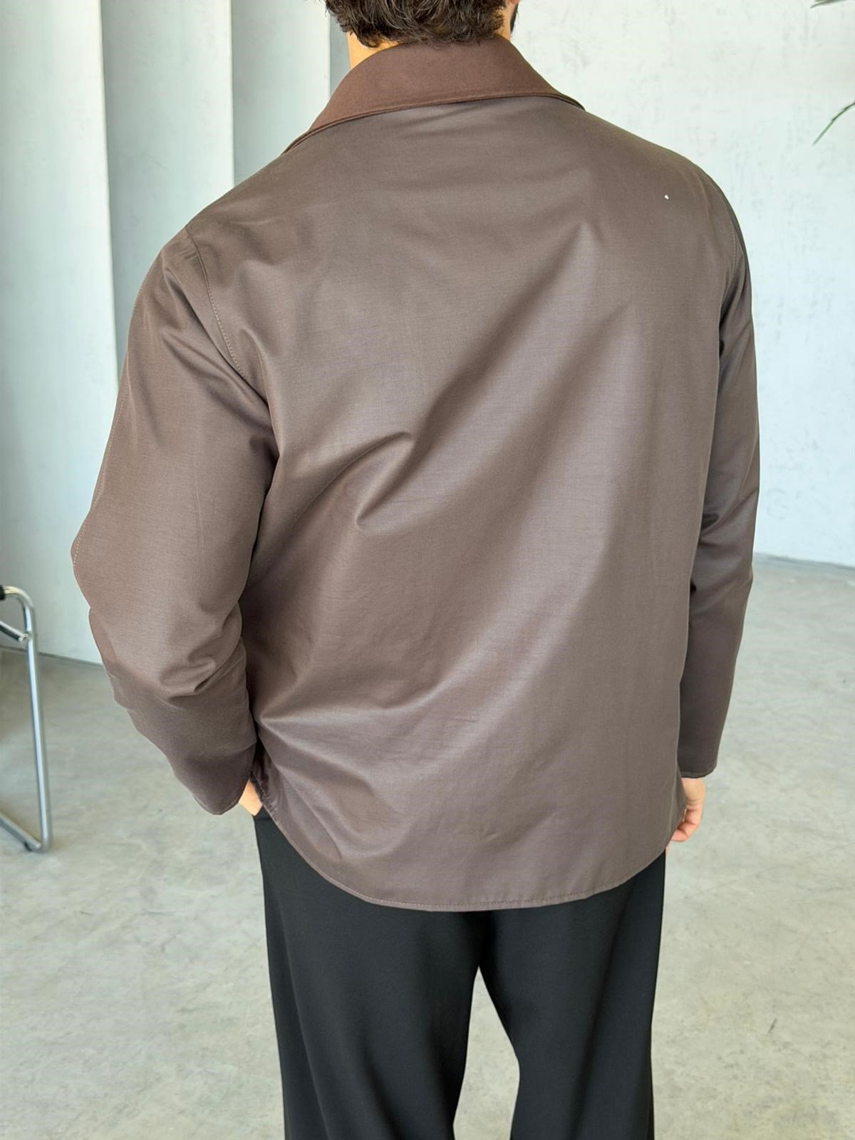 Waxed Snap-Button Pocket Detail Oversiz - Green e Jacket - Brown
