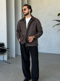 Waxed Snap-Button Pocket Detail Oversiz - Green e Jacket - Brown