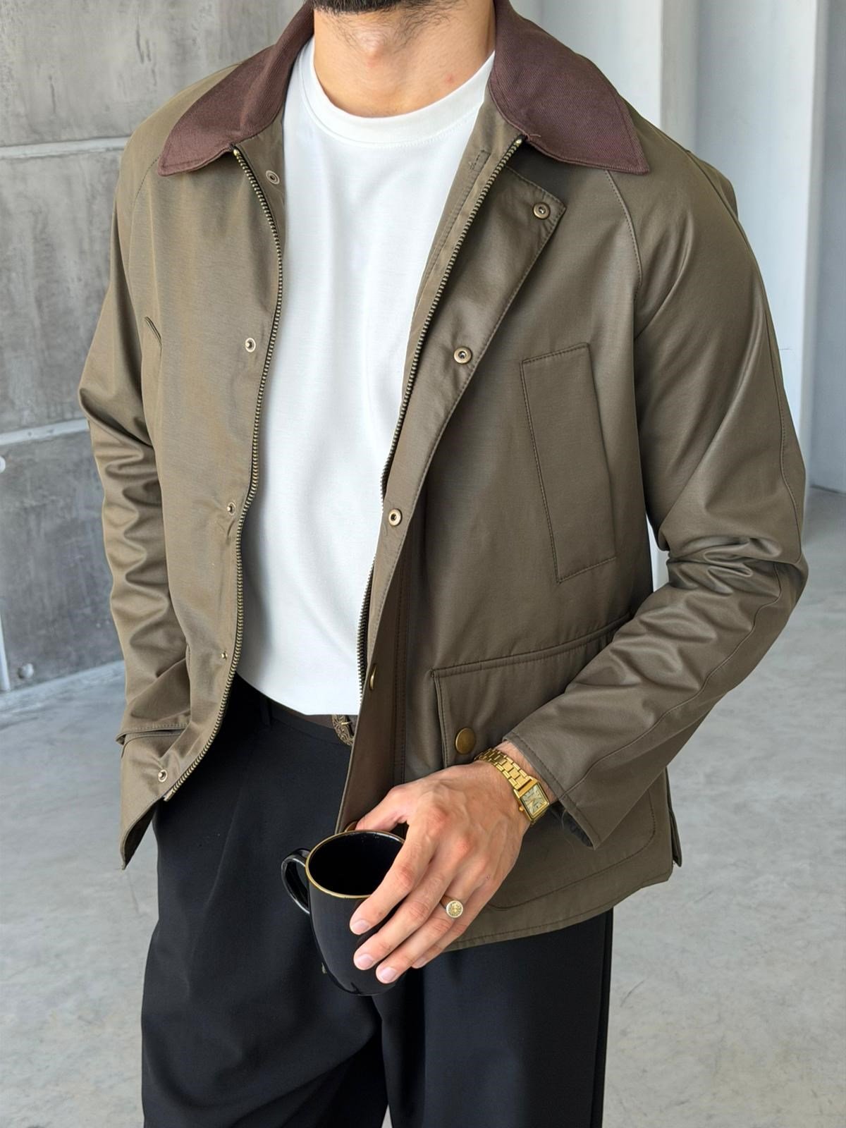 Waxed Snap-Button Pocket Detail Oversiz - Green e Jacket -
