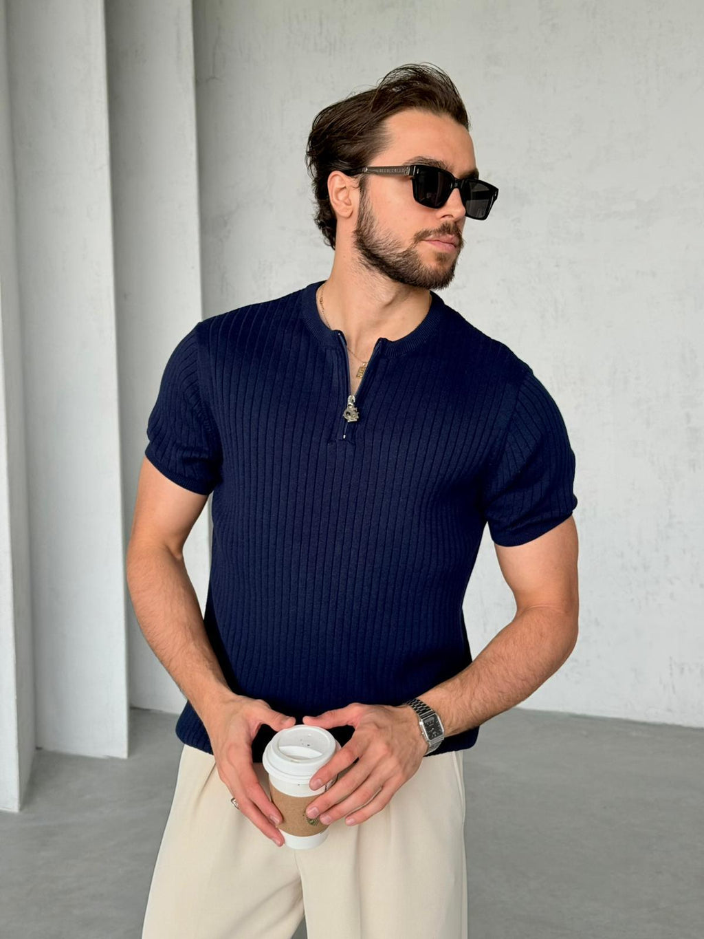 Zip Collar Sweater – Blue | TST.08