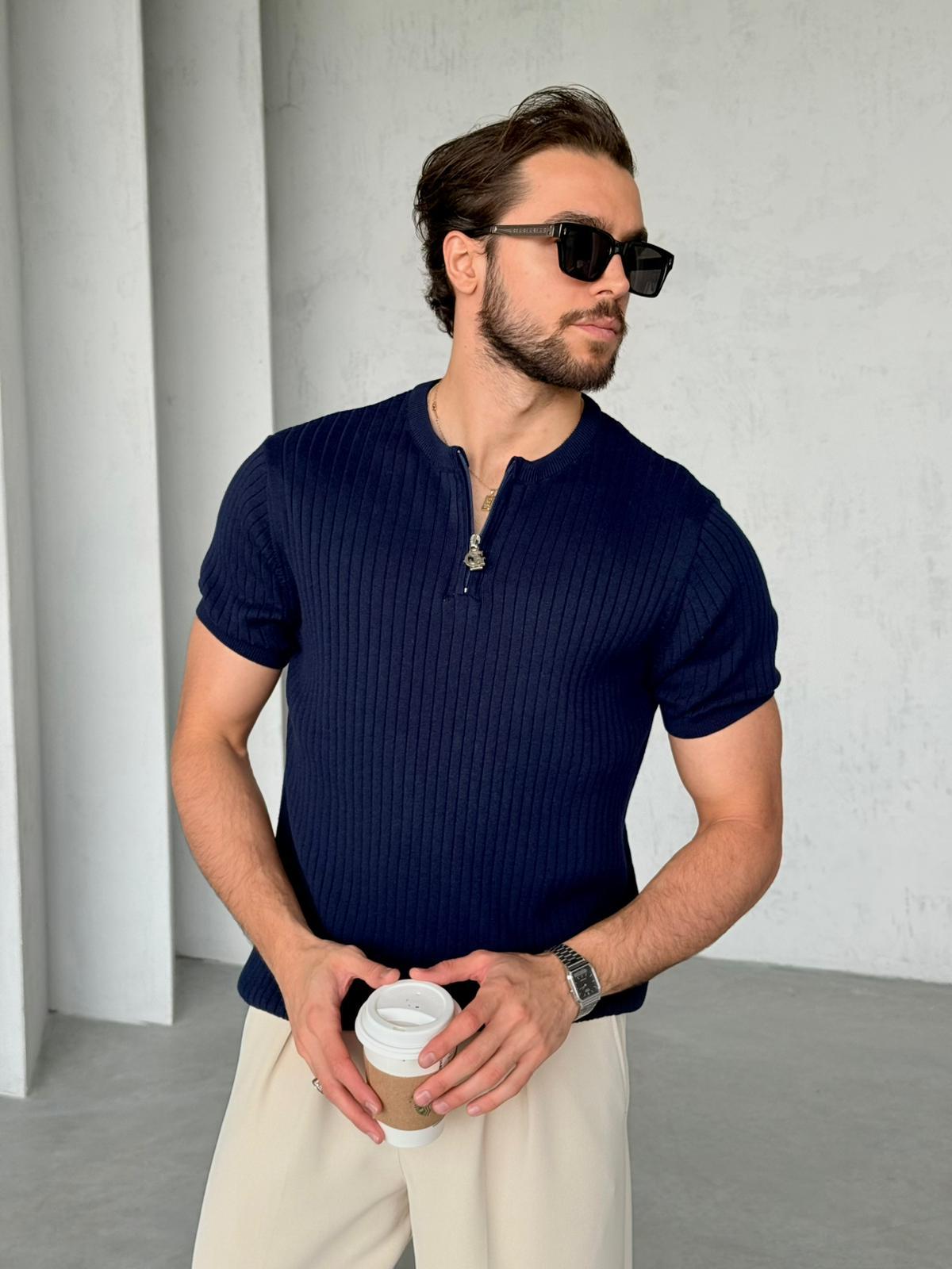 Zip Collar Sweater – Blue | TST.08