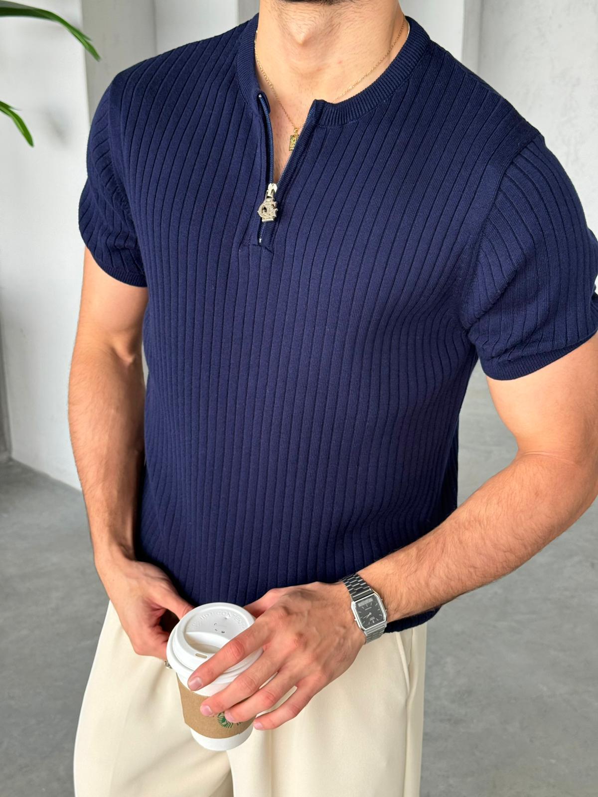 Zip Collar Sweater – Blue | TST.08