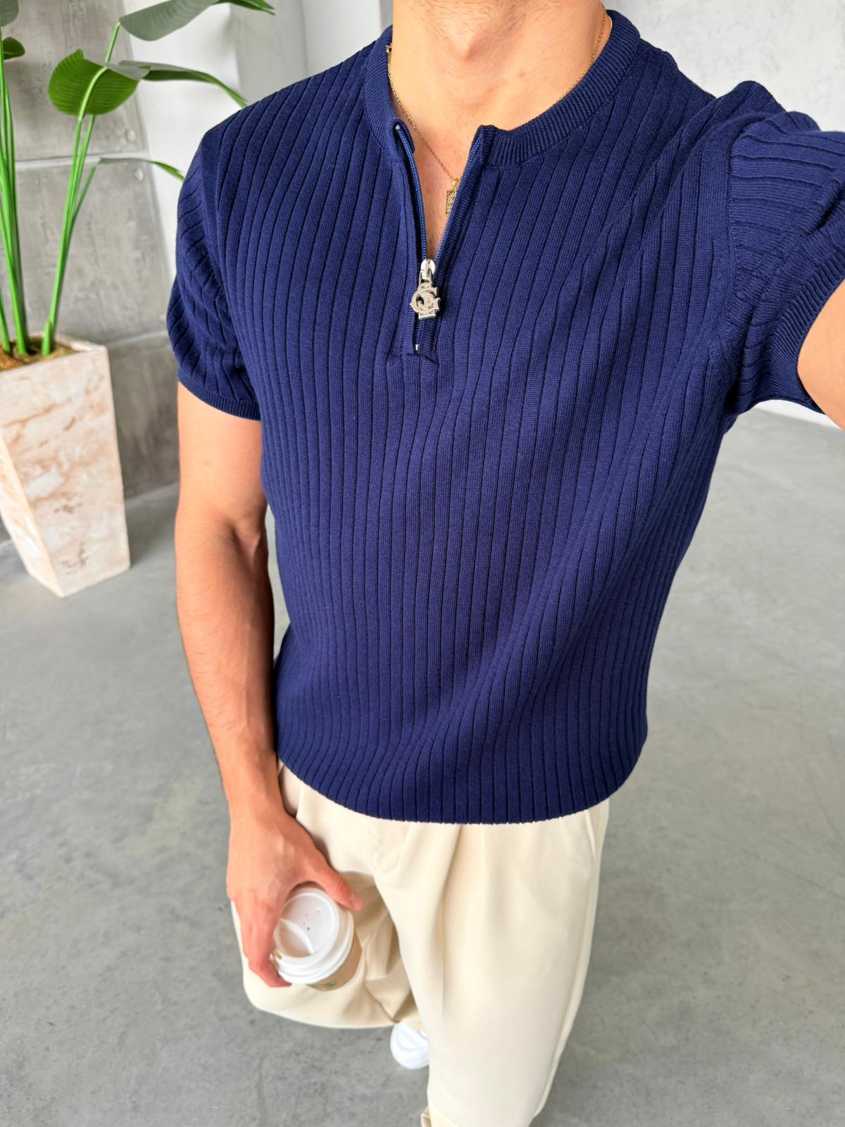 Zip Collar Sweater – Blue | TST.08
