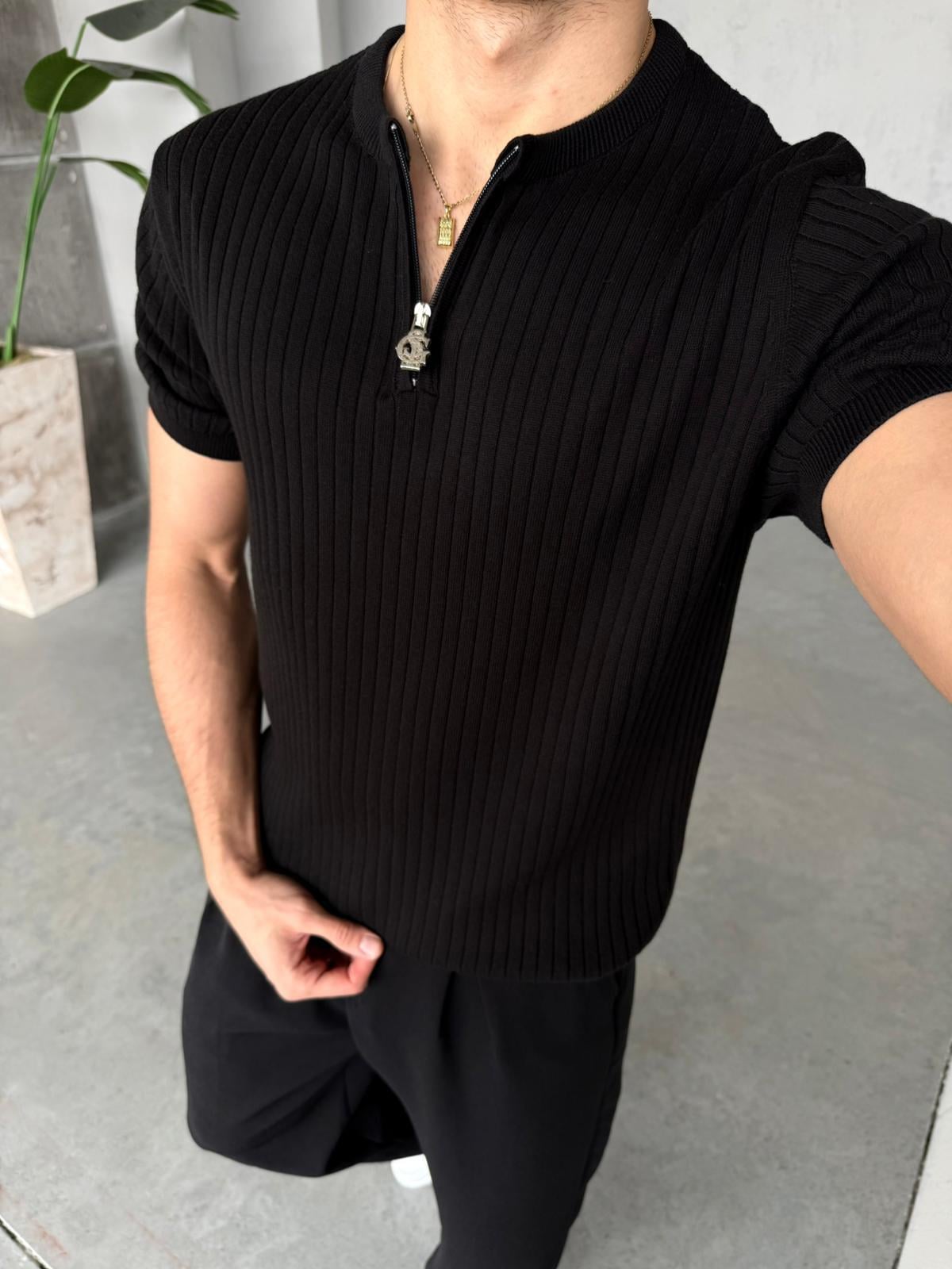 Zip Collar Sweater – Black | TST.08