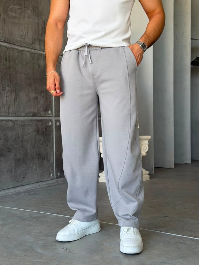 Side Stripe Detail Double Face Baggy Tracksuit – Gri
