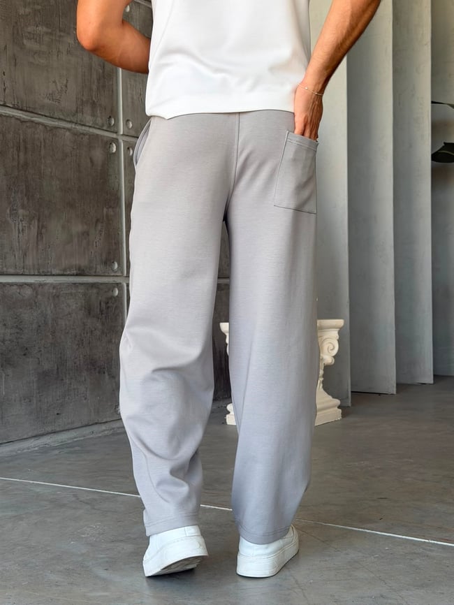 Side Stripe Detail Double Face Baggy Tracksuit – Gri