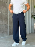 Side Stripe Detail Double Face Baggy Tracksuit – Navy Blue