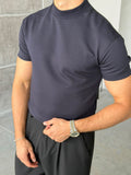 Half-Neck Double-Face T-Shirt - Navy