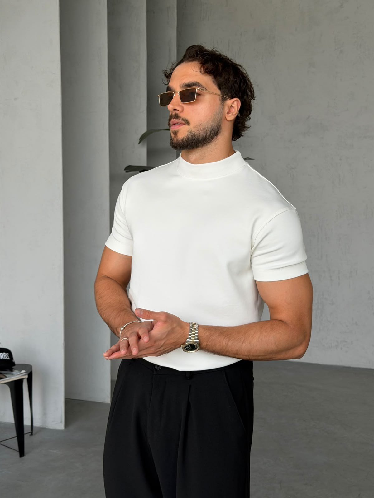 Half-Neck Double-Face T-Shirt - White