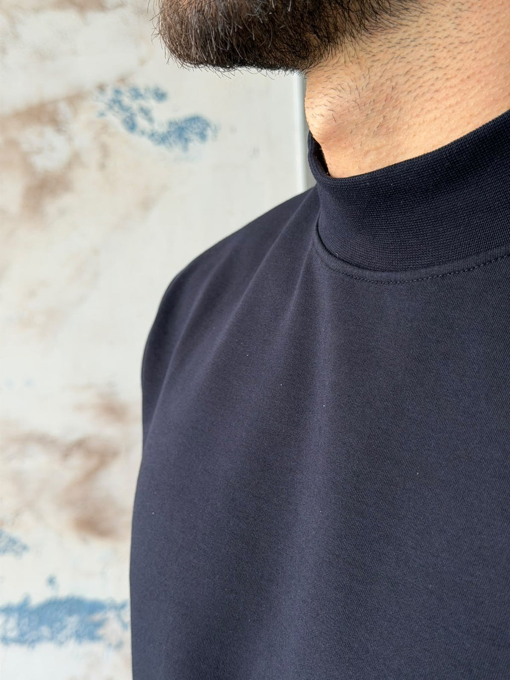 Half-Neck Double-Face T-Shirt - Navy