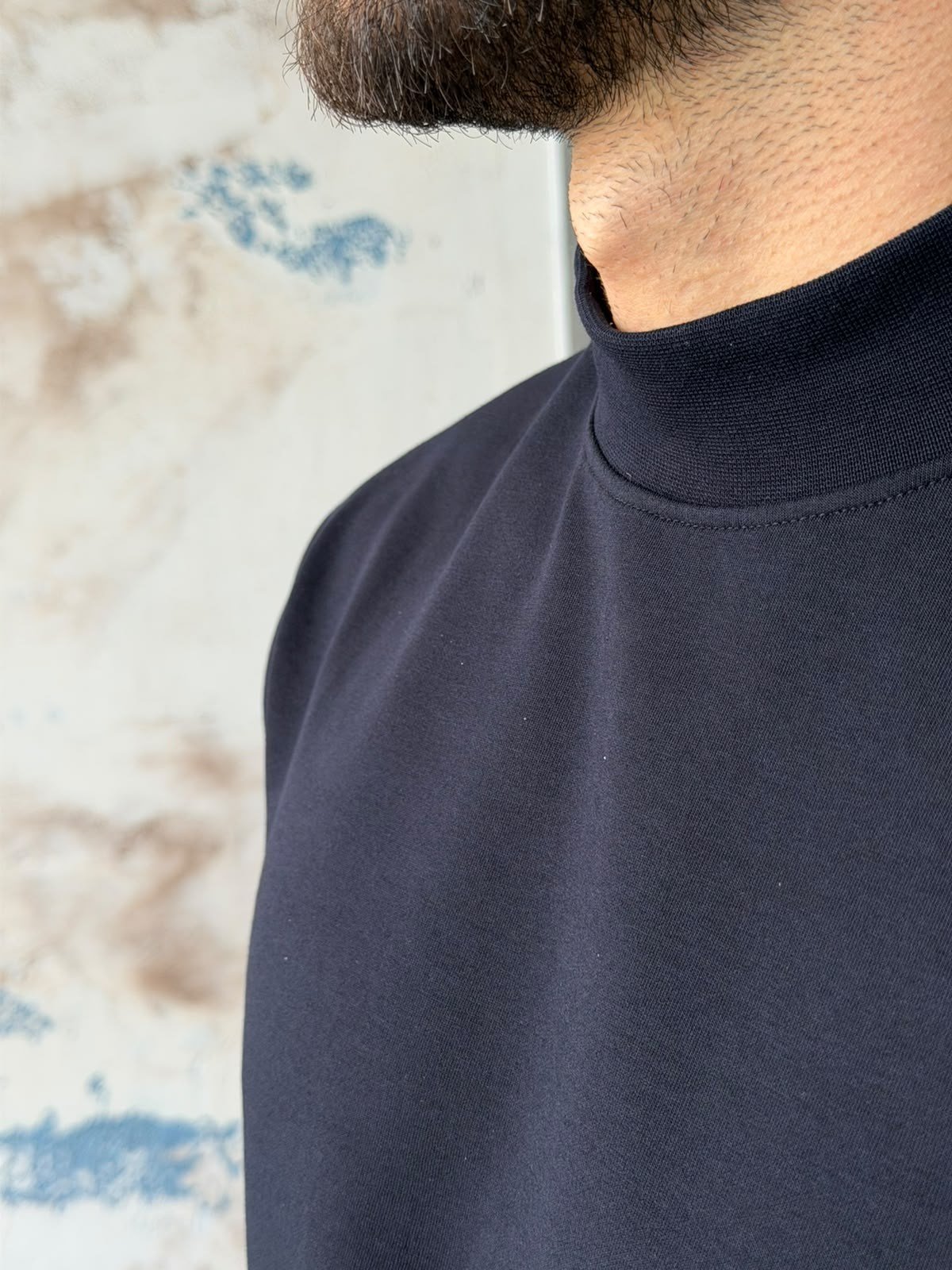 Half-Neck Double-Face T-Shirt - Navy