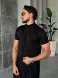 Half-Neck Double-Face T-Shirt - Black