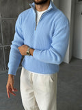 Half-Zip Ribbed Knit Sweater - Baby Blue