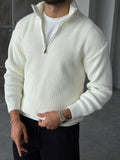 Half-Zip Ribbed Knit Sweater - Ecru
