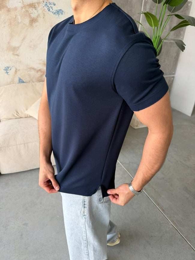 Slit Detail Modal T-Shirt – Navy | TST.022