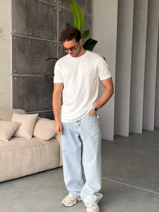 Slit Detail Modal T-Shirt –  White | TST.022