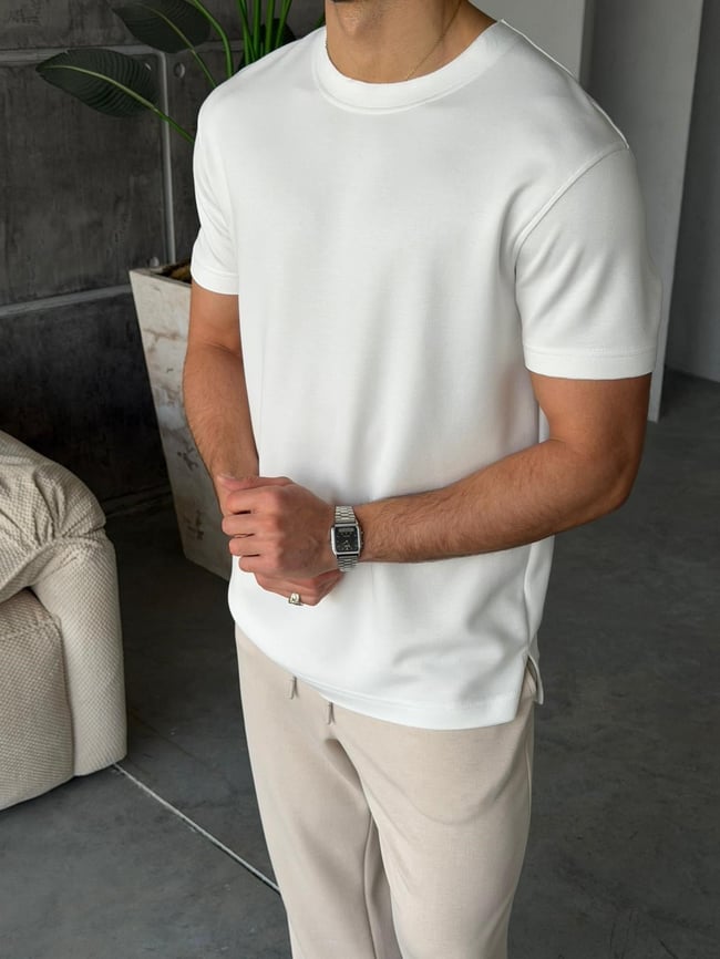 Slit Detail Modal T-Shirt –  White | TST.022