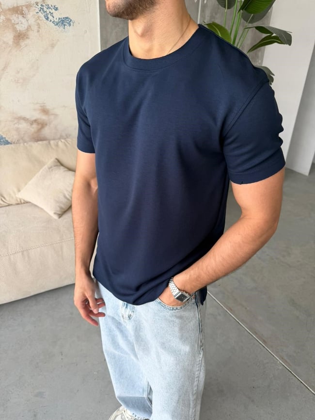 Slit Detail Modal T-Shirt – Navy | TST.022