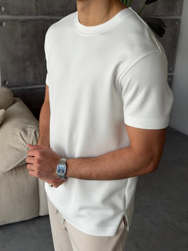 Slit Detail Modal T-Shirt –  White | TST.022
